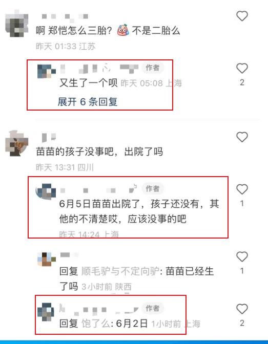 知情人曝苗苗诞下三胎，是剖腹产已经出院，老公郑恺全程低调陪同