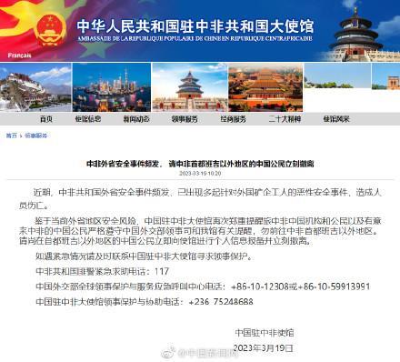 驻中非大使馆提醒