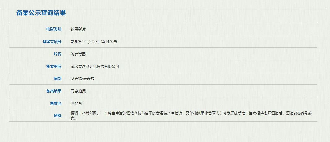 《闲云野鹤》备案立项 艾麦提·麦麦提首部长片